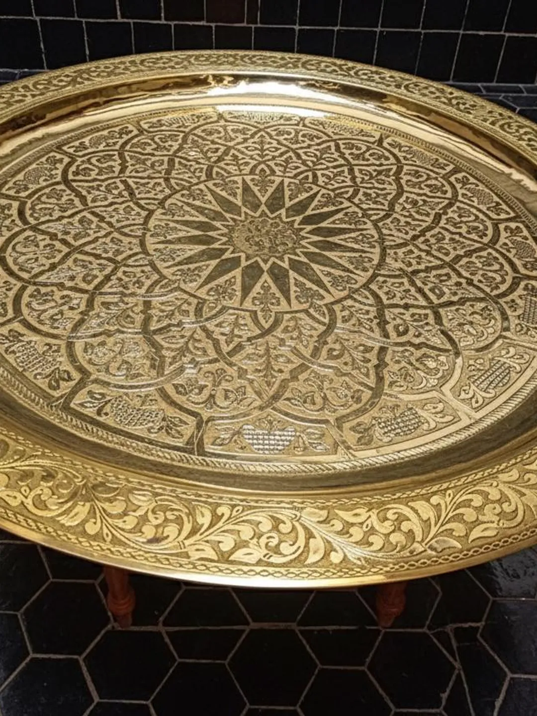 Large Gold Moroccan Zellige Tray - Decorative Arabic Wall Art &amp