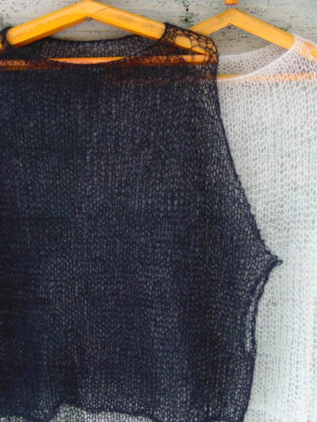 Loose Summer Mohair Knit Vest Black Knit Poncho, Sheer Vest