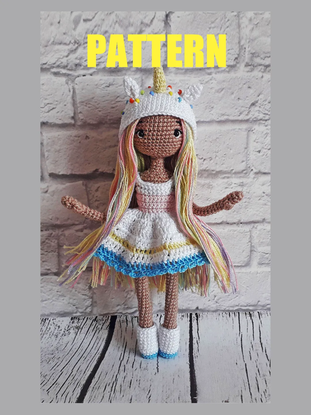 Pattern Unicorn doll. Crochet Miss Unicorn toy