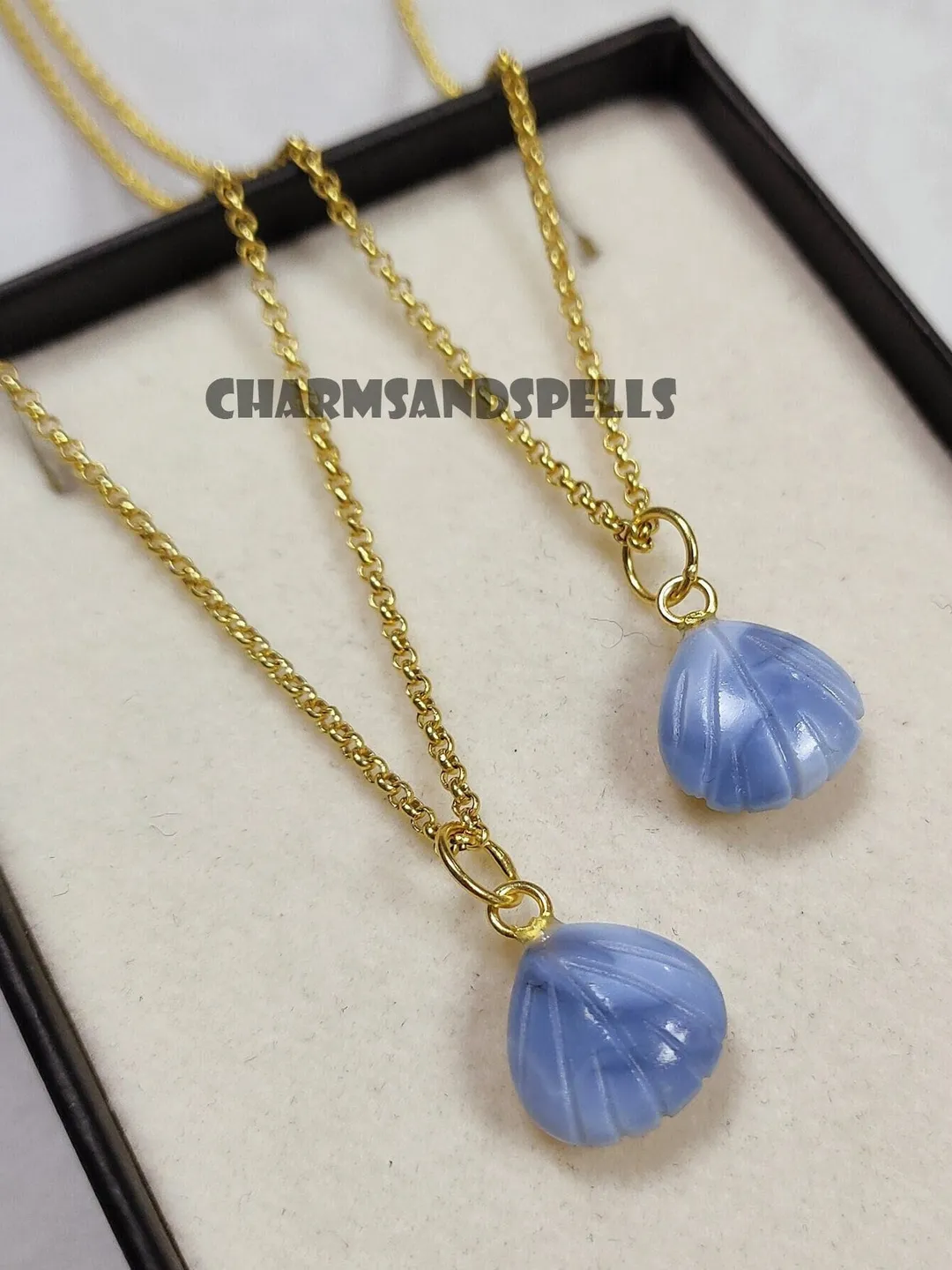 Blue Opal Shell Pendant Necklace, Minimalist Jewelry, Natural Crystal Healing, Gift For Her
