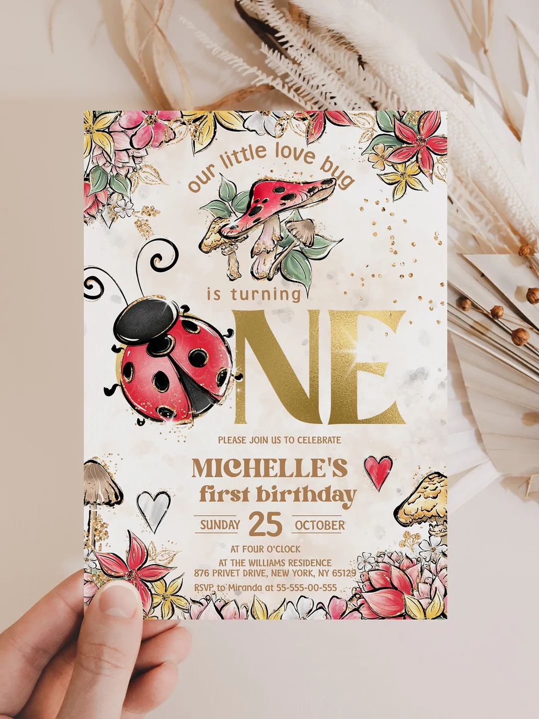 Editable Lady Bug First Birthday Invitation; Any age Lady bug birthday party template; Cute Girl Birthday Invitation; Download lb1