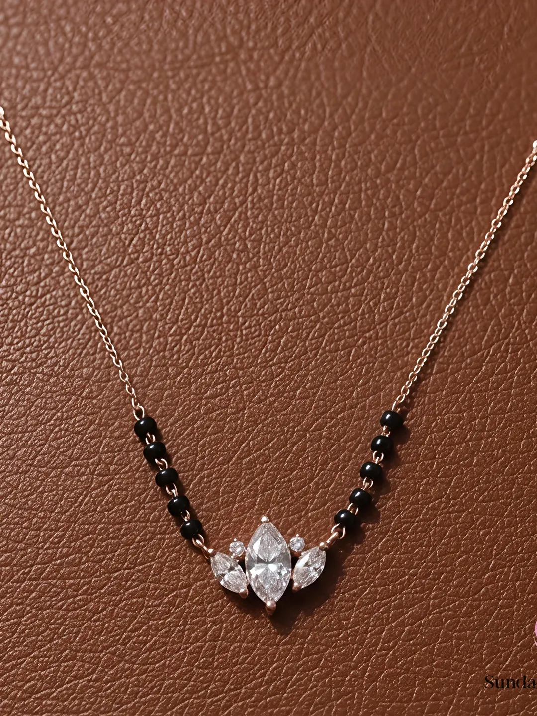 Moissanite Floral Mangalsutra Necklace | Sterling Silver, Black Beads