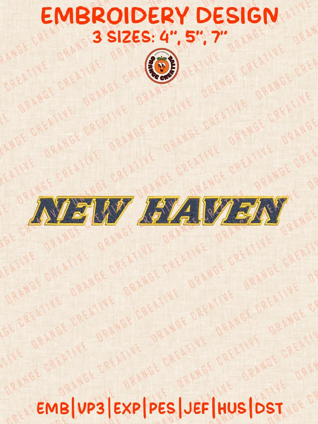 New Haven Text Embroidery Design, NCAA Logo Embroidery Design, Machine Embroidery Design File, 4 Sizes, Digital Download
