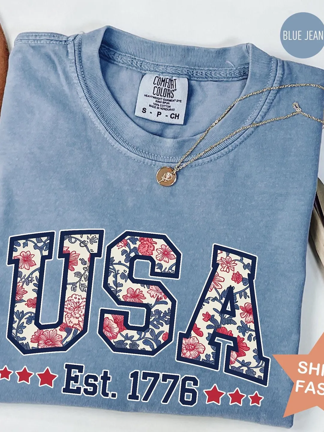Comfort Colors Floral USA Shirt: Patriotic 4th of July Tee