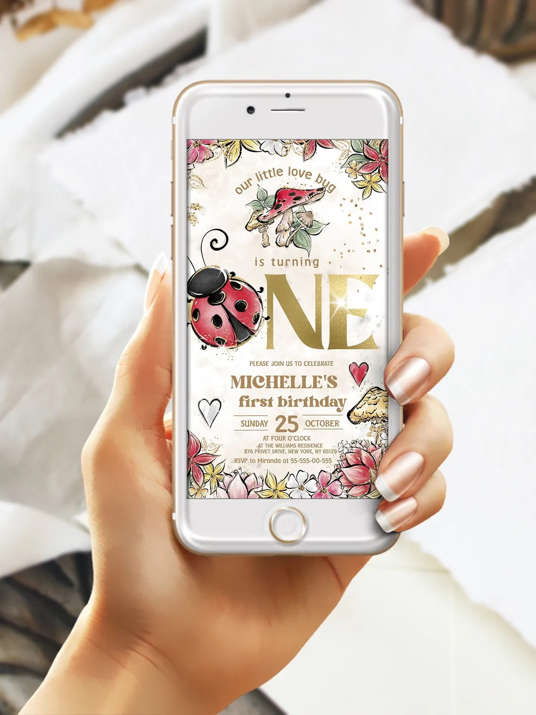 Editable Lady Bug First Birthday Electronic Invitation; Any age Lady bug birthday party template; Cute Girl Birthday Evite; Download lb1