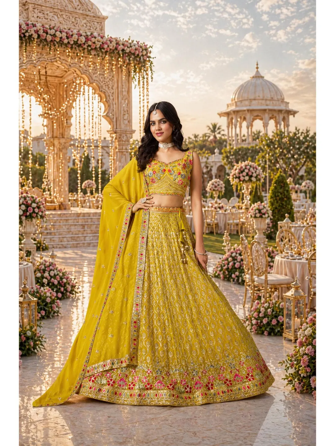 Yellow Lehenga Choli For Women: Indian Wedding Wear, Embroidery Sequins Ready To Wear