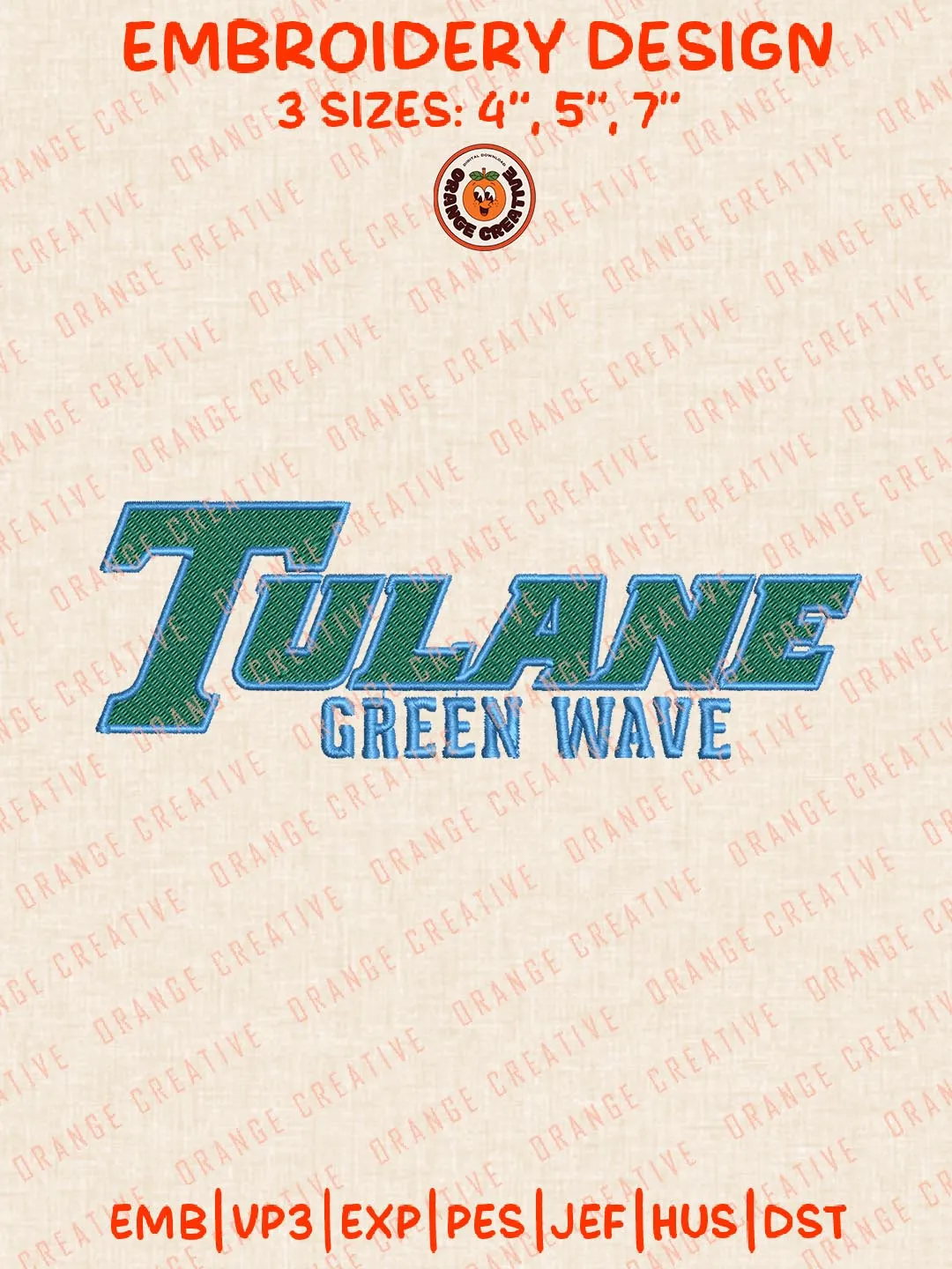 NCAA Tulane Green Wave Text Logo Embroidery Design Files, NCAA Logos Embroidery Designs, NCAA Machine Embroidery Files, 3 Sizes, Custom Sizes, Instant Download