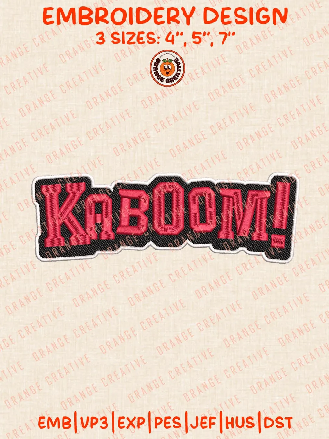 Kaboom Text Embroidery Design, NCAA Bradley Braves Team Logo Embroidery Design, Machine Embroidery Design File, 4 Sizes, Custom Size, Digital Download