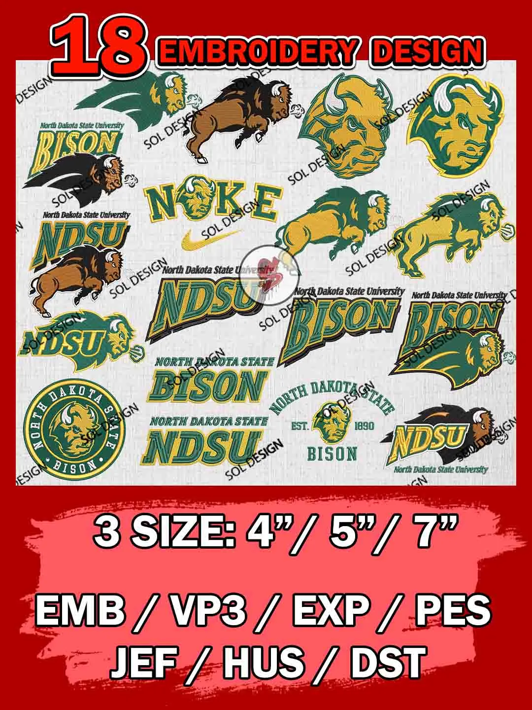 18 NCAA North Dakota State Bison Bundle Embroidery Files, NCAA North Dakota State Bison Team Bundle Embroidery Designs, NCAA Teams, National College Football Team 3 sizes, NCAA North Dakota State Machine Embroidery, Digital Download