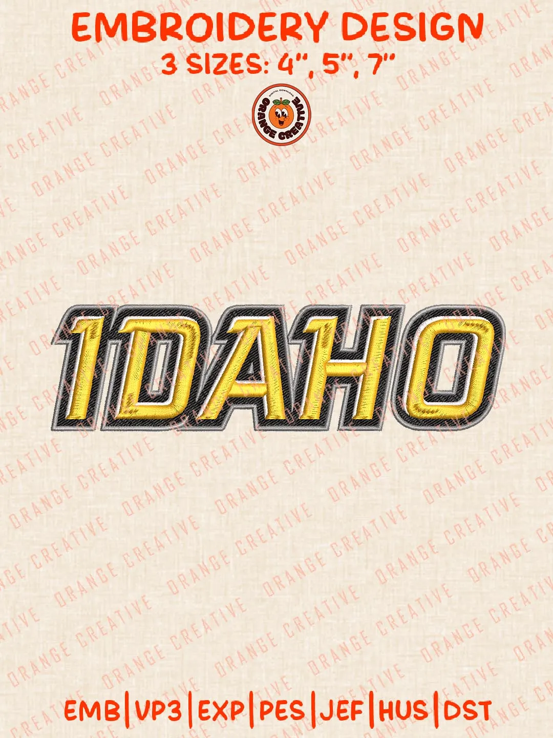 Idaho Text Embroidery Design, NCAA Idaho Vandals Team Logo Embroidery Design, Machine Embroidery Design File, 4 Sizes, Custom Size, Digital Download