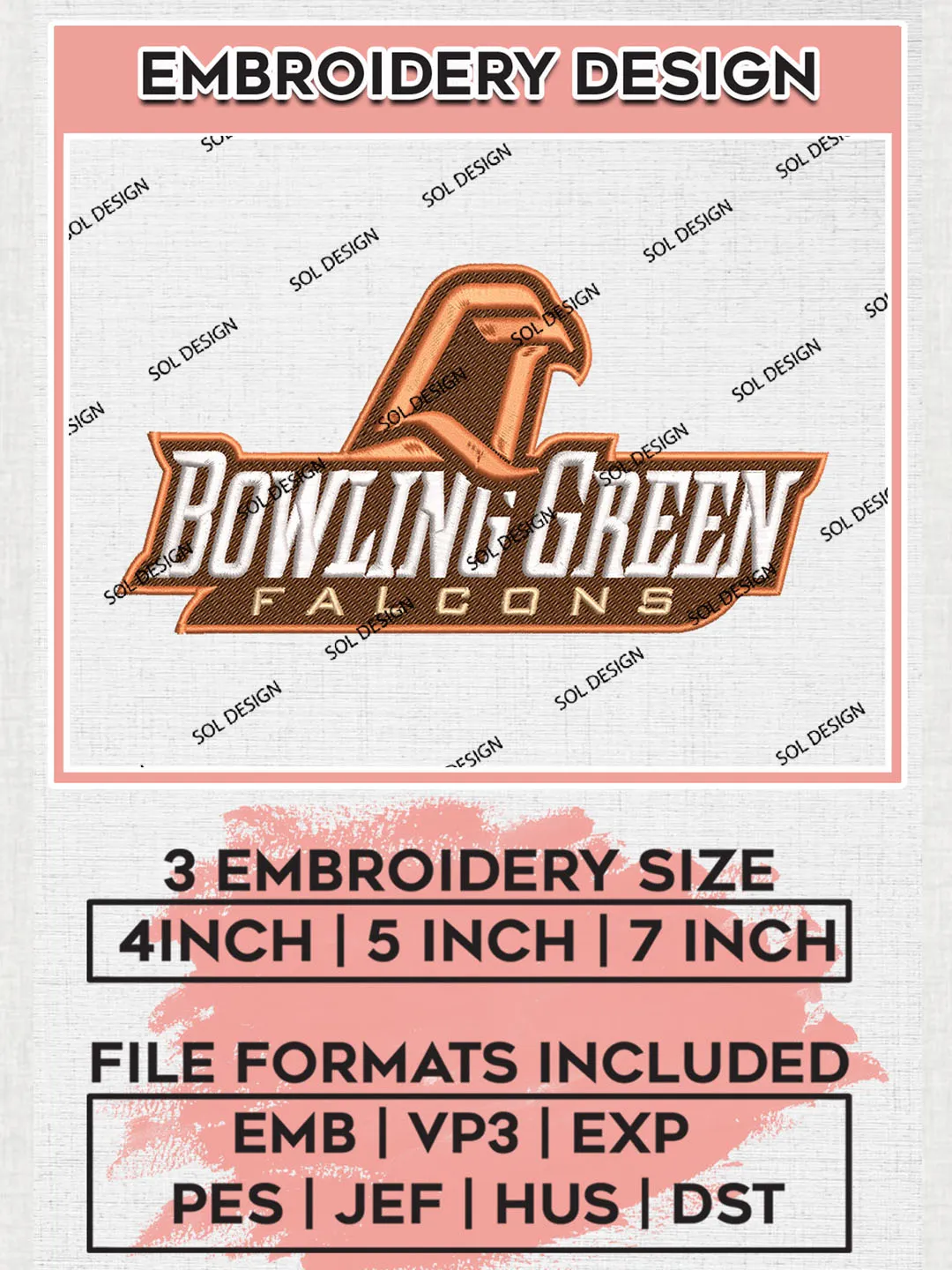 NCAA Bowling Green Falcons College Football Team Logo embroidery designs, NCAA Bowling Green Falcons Logo Machine embroidery designs, NCAA Team Logo embroidery designs, NCAA Game Day Machine embroidery designs, Digital Download