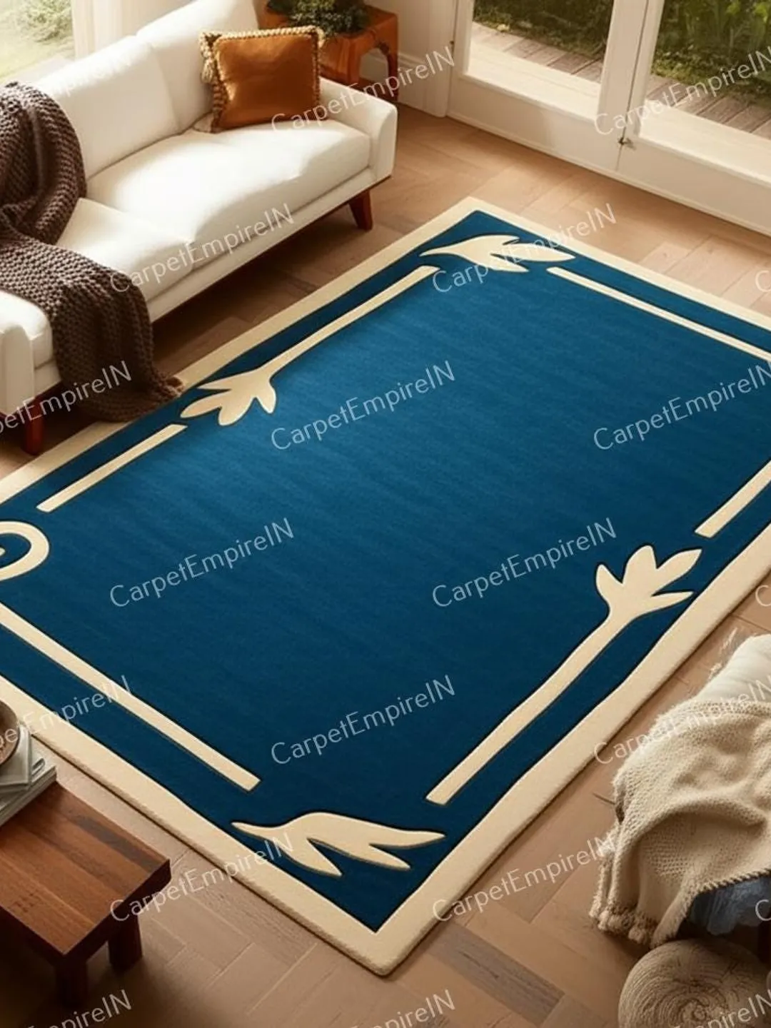 Buy 9x12 Leaf Design Area Rug Hand-Tufted 100% Wool Handmade Carpet for Home, Bedroom Rug, Living Room Rug, kids rug, yellow rug, blue rug
