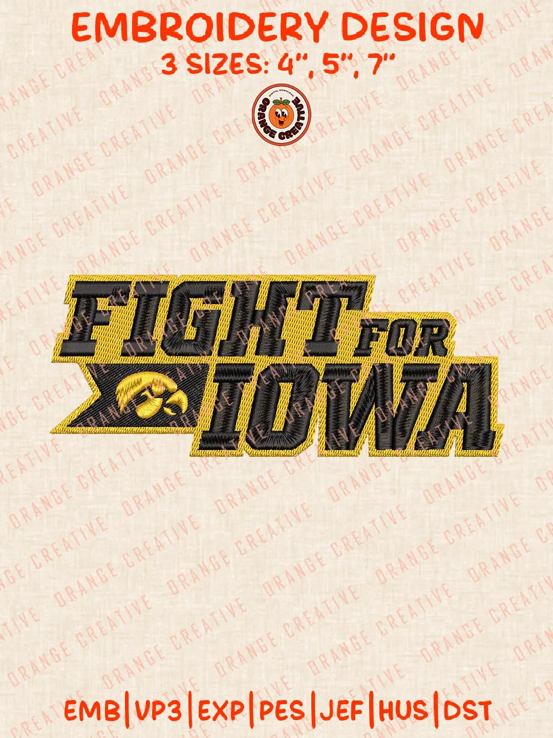 Fight For Iowa Embroidery Design, NCAA Iowa Hawkeyes Logo Embroidery Design, Machine Embroidery Design File, 4 Sizes, Digital Download