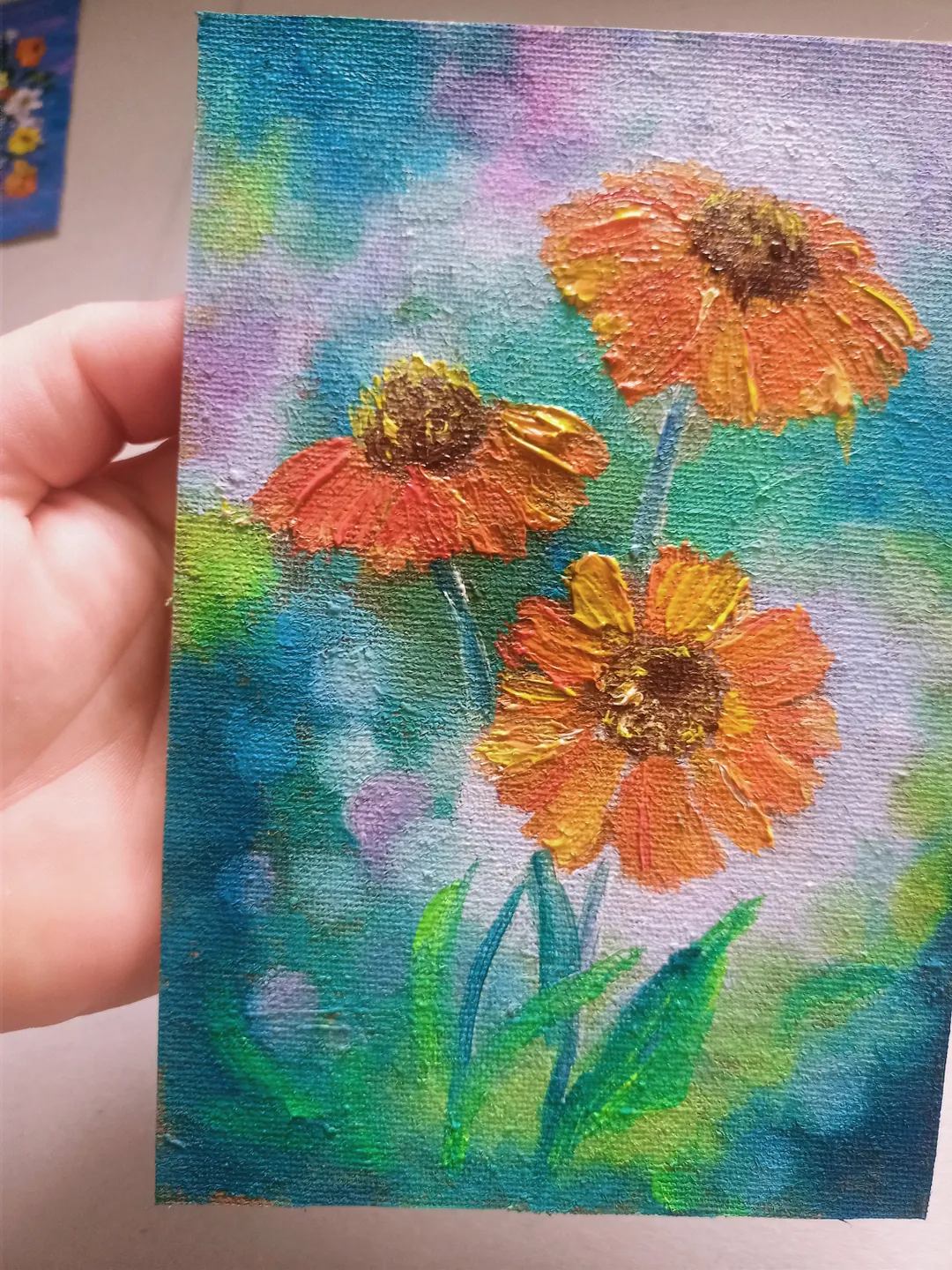 Oil painting original hand- painted orange blossoms, impasto