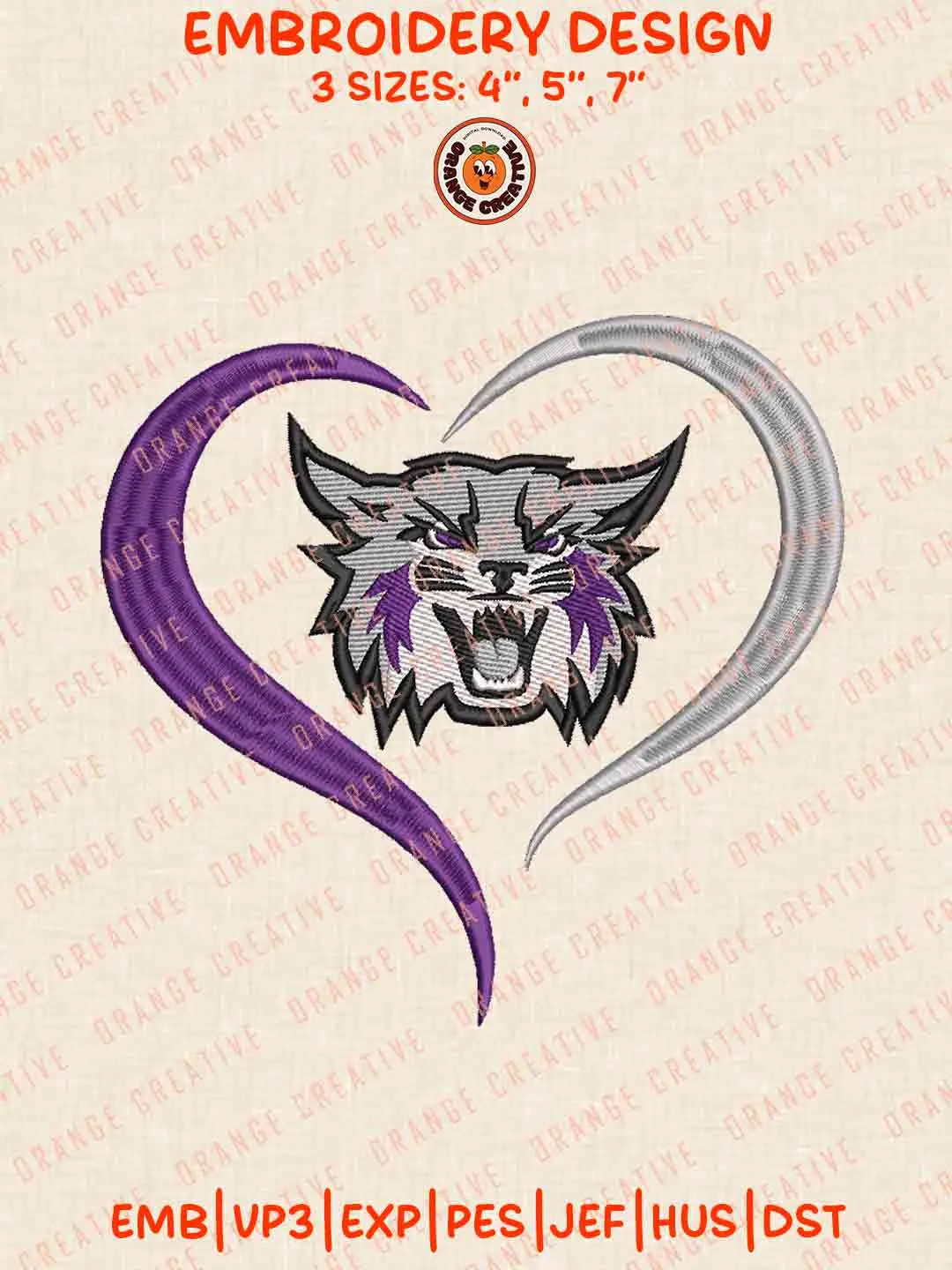 Weber State Wildcat Heart Embroidery Design Files, Football Logos Embroidery Designs, Sport Machine Embroidery Files, 3 Sizes, Custom Sizes, Instant Download