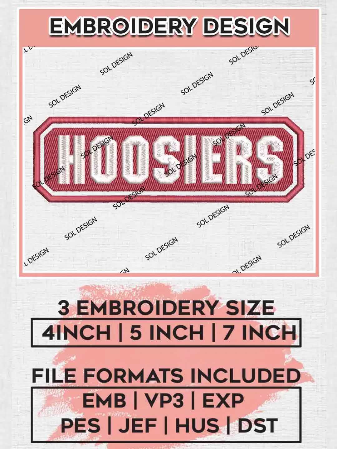 Hoosier Wordmark Embroidery Design, Football Embroidery files, Sport Machine embroidery files, 3 sizes, Instant Download