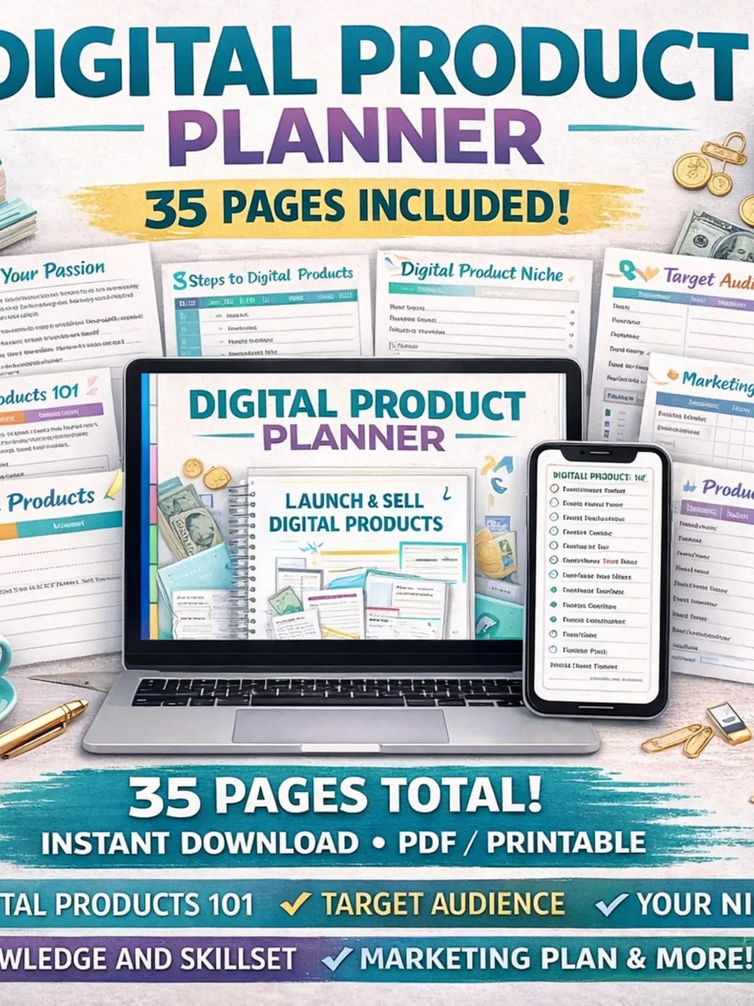 Digital Product Planner 35 Pages Printable PDF | Product Launch Planner ...