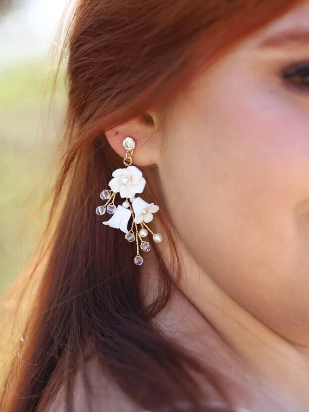 Boho Wedding Earrings, Porcelain Flowers Bridal Earrings, Floral Earrings, Statement Bride Jewelry, Chandelier Earrings, Swarovski Jewellery