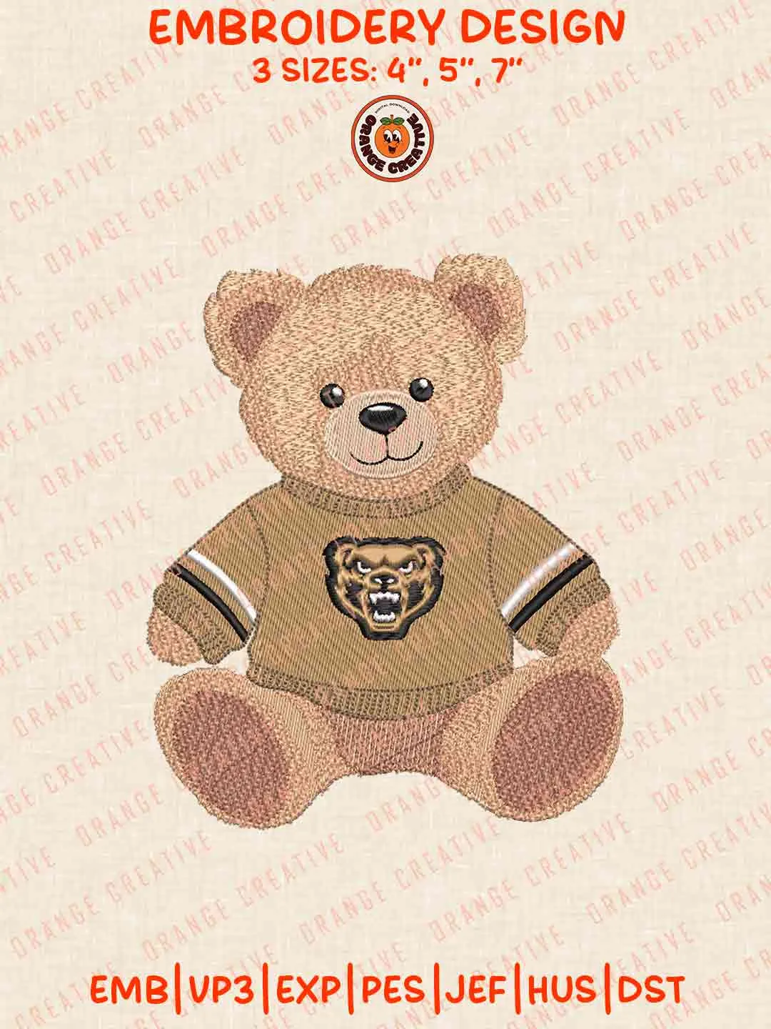 Oakland Golden Grizzlie Teddy Bear Embroidery Design Files, Football Embroidery Designs, Sport Machine Embroidery Files, 3 Sizes, Custom Sizes, Instant Download
