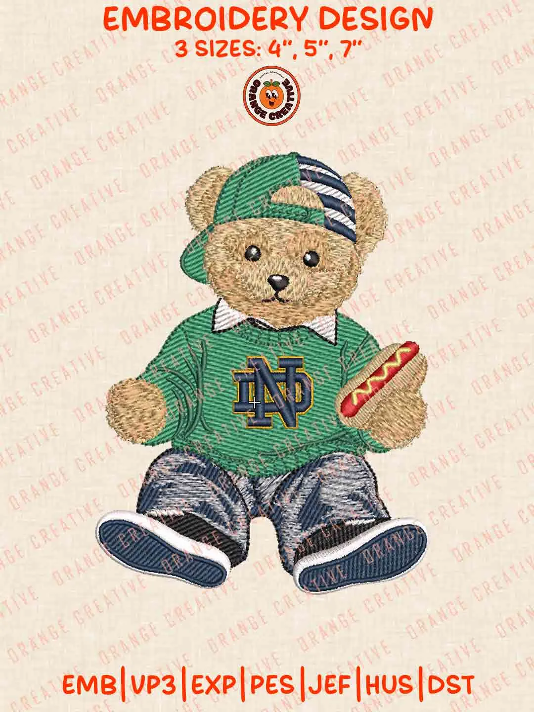 Cute Teddy Bear Notre Dame Fighting Irish Logo Embroidery Files, NCAA Team Embroidery Design, Machine Embroidery Design File, 4 Sizes, Custom Size, Digital Download