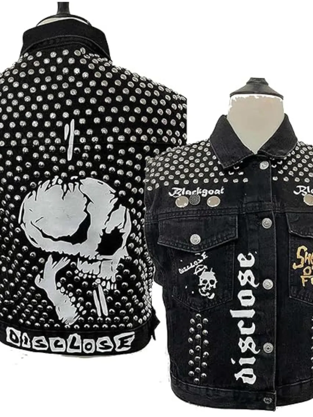 Never say Die Studded Black Denim Vest: Punk Rock Biker Style Vest