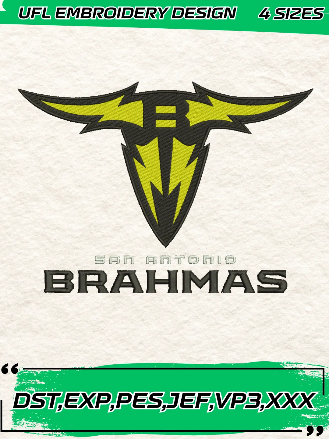 San Antonio Brahmas Logo Embroidery Design,UFL Logo Embroidery Design,Machine Embroidery Design File,4 Sizes, Digital Download