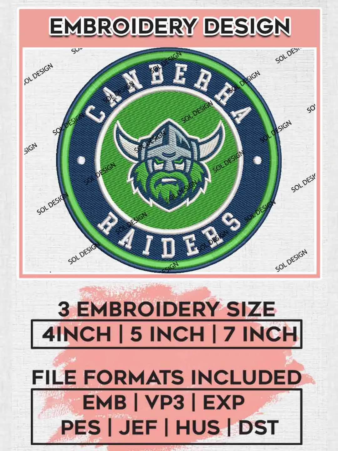 NRL Canberra Raiders Circle Logo Embroidery Design , Canberra Raiders Logos Embroidery Design, National Rugby League Logo, NRL Machine Embroidery Digitized Pes File,4 Sizes, Instant Download