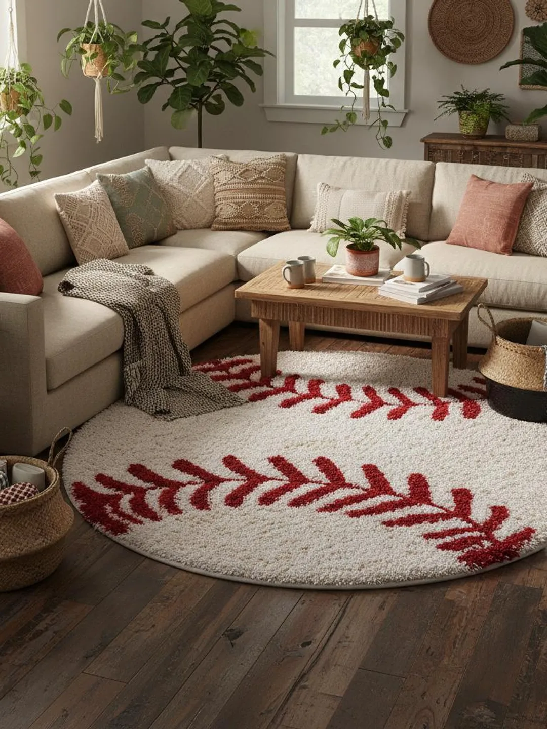 Handmade Baseball Rug Round | Tufted Sports Nursery Decor