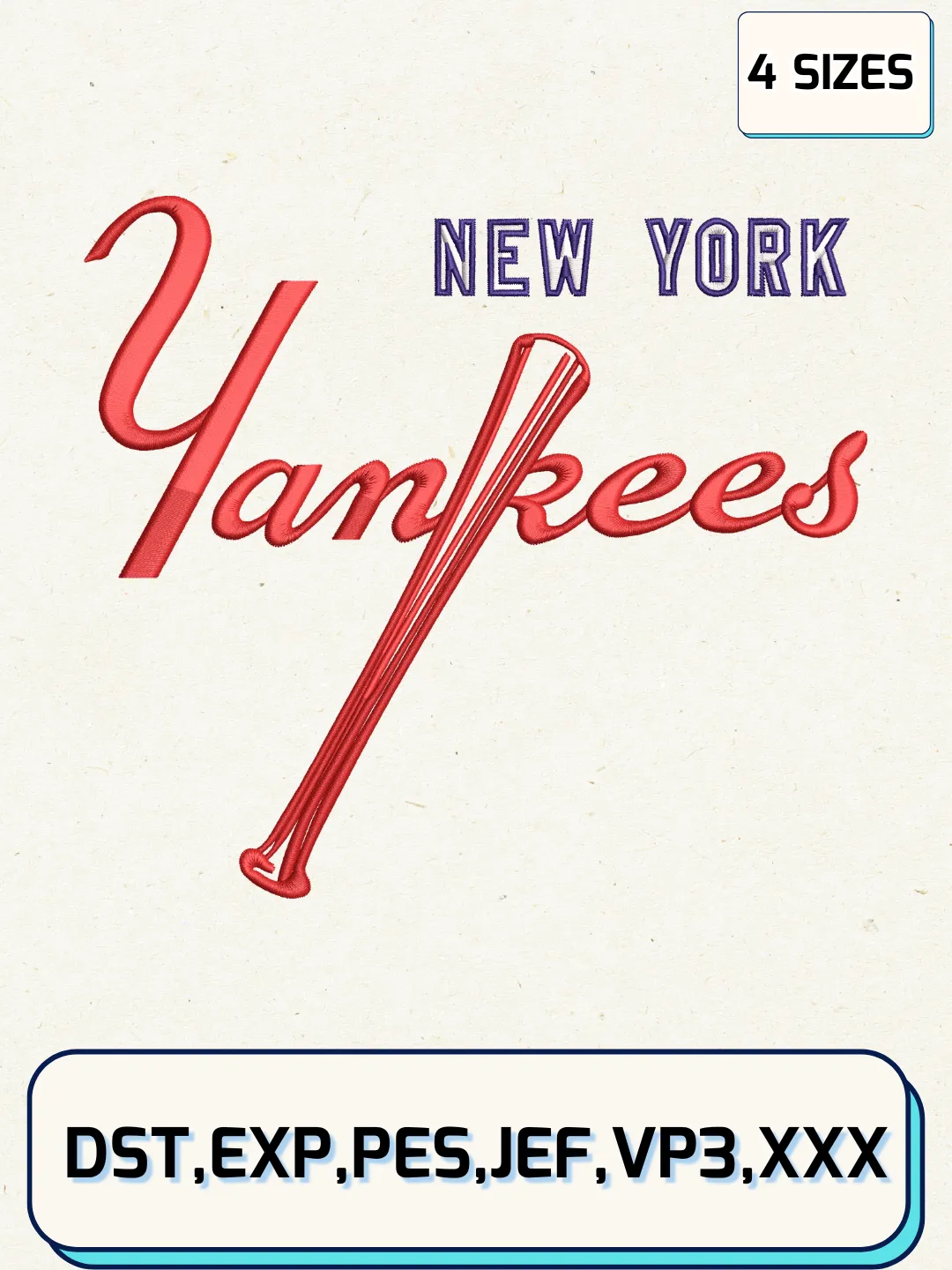 New York Yankees Logos Embroidery Design Files, MLB Logos Embroidery Designs, Machine Embroidery Files, 4 Sizes