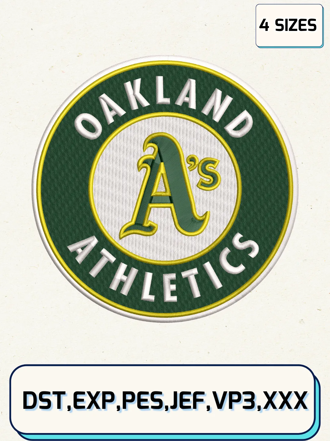 Oakland Athletics Logos Embroidery Design Files, MLB Logos Embroidery Designs, Machine Embroidery Files, 4 Sizes