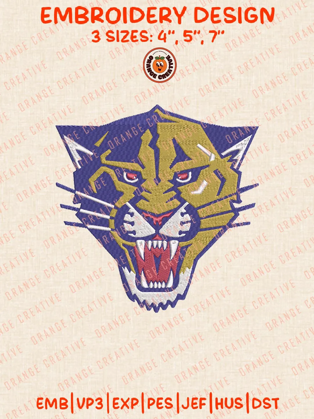 Florida Panthers NHL Head Mascot Logos Embroidery Designs, NHL Team Logo Embroidery Files, Machine Embroidery Design File, 4 Sizes, Custom Size, Digital Download