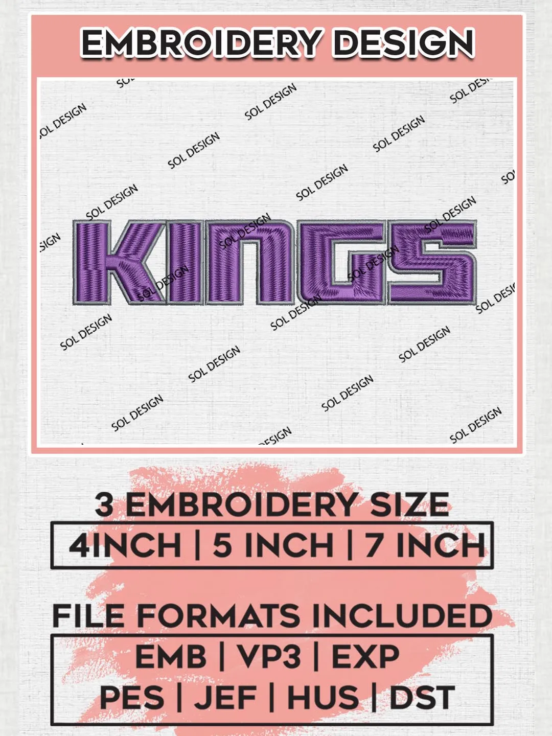 Sacramento Kings Text Logo Embroidery Designs, NBA Kings Embroidery Files, NBA Machine Embroidery Designs, NBA Embroidery Design Machine Embroidery Pattern, Digital Download