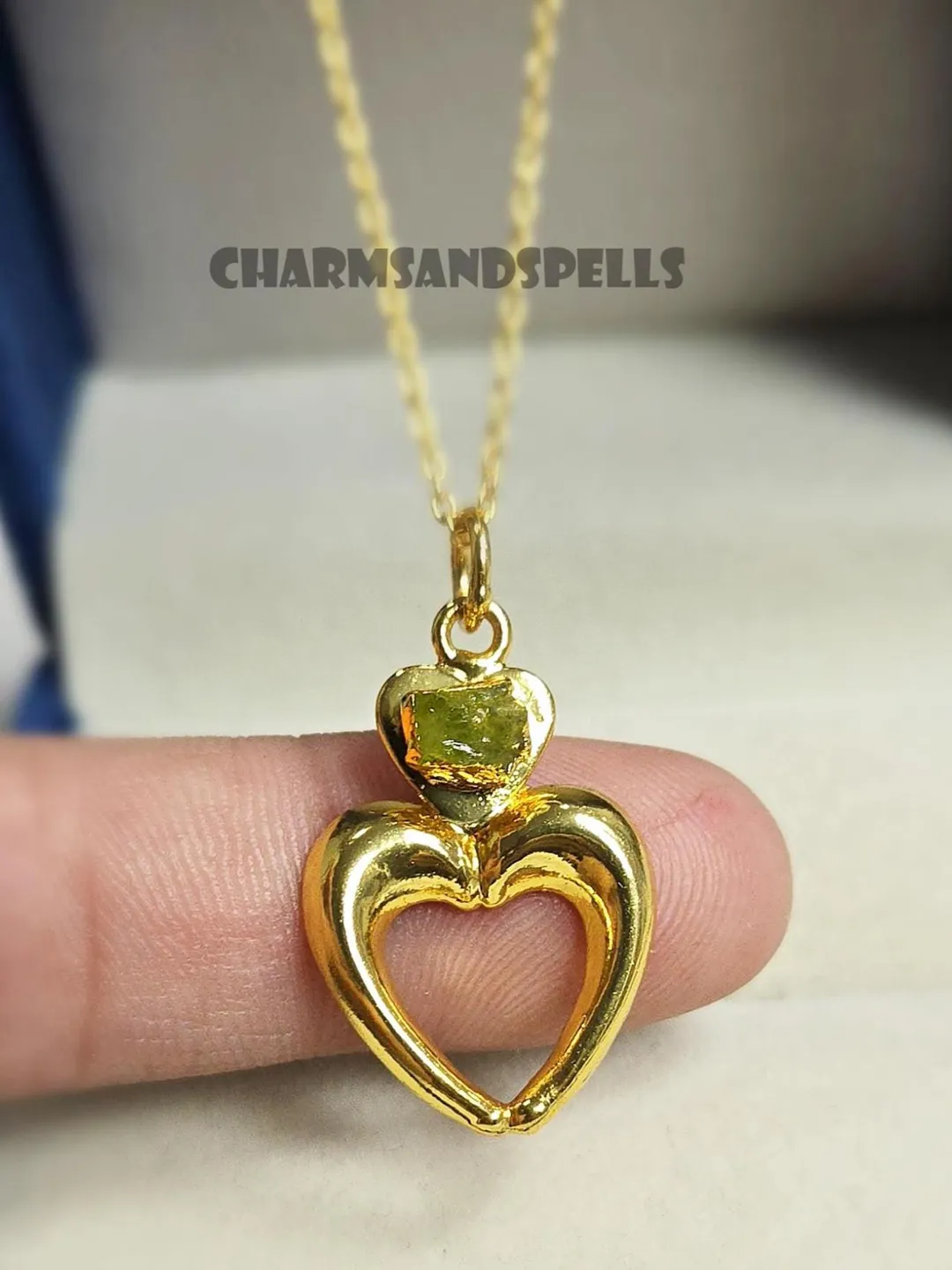 Raw Peridot Heart Necklace, August Birthstone Jewelry, Handmade Healing Crystal Pendant, Boho Gift Her