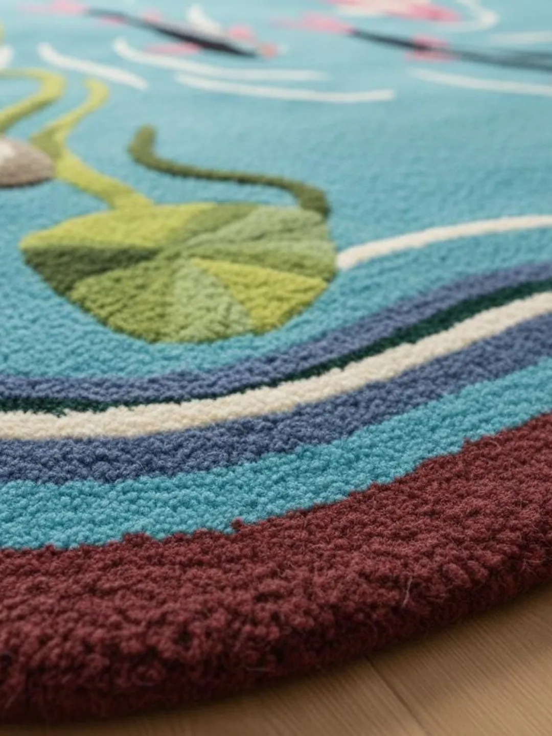 Water Pattern Rug Serene Koi Fish Water Garden Rug Handmade Style Area Rug for Cozy Spaces.