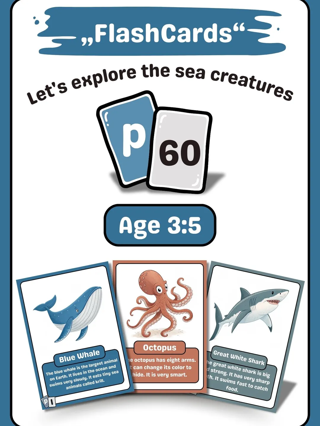 Marine Creatures Flashcards for Kids Ages 3-5 | 60 Educational Cards by ...