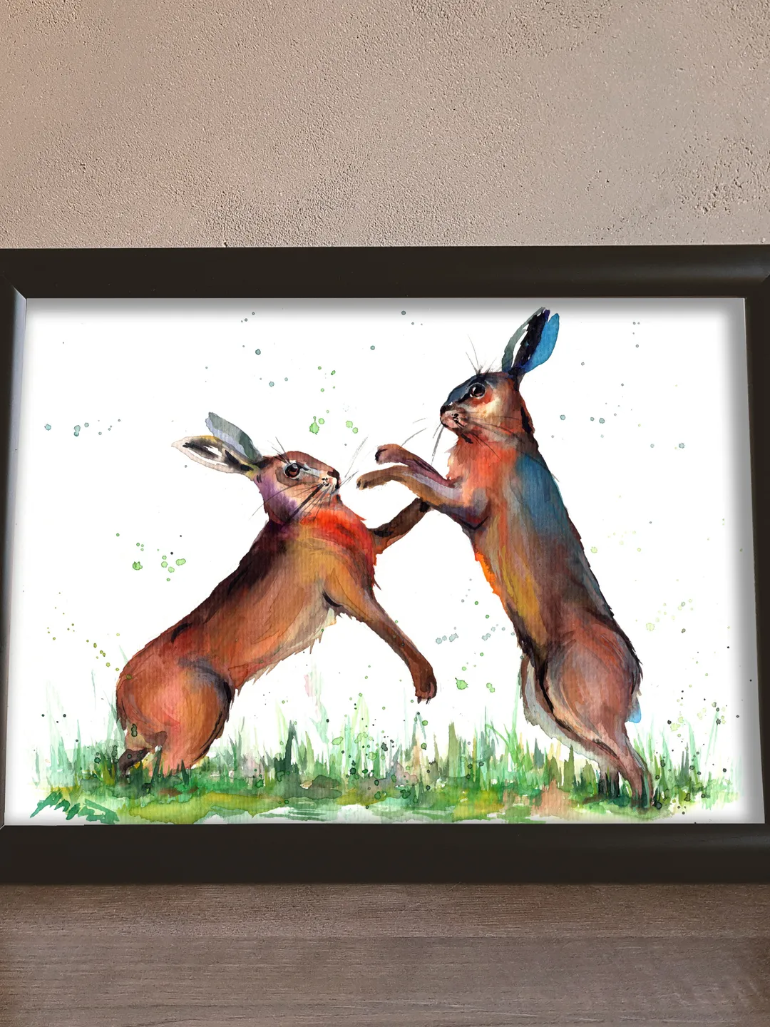 Hares original watercolour illustration, animals painting, wall decor, 7x10 in art for animal lovers by Anne Gorywine