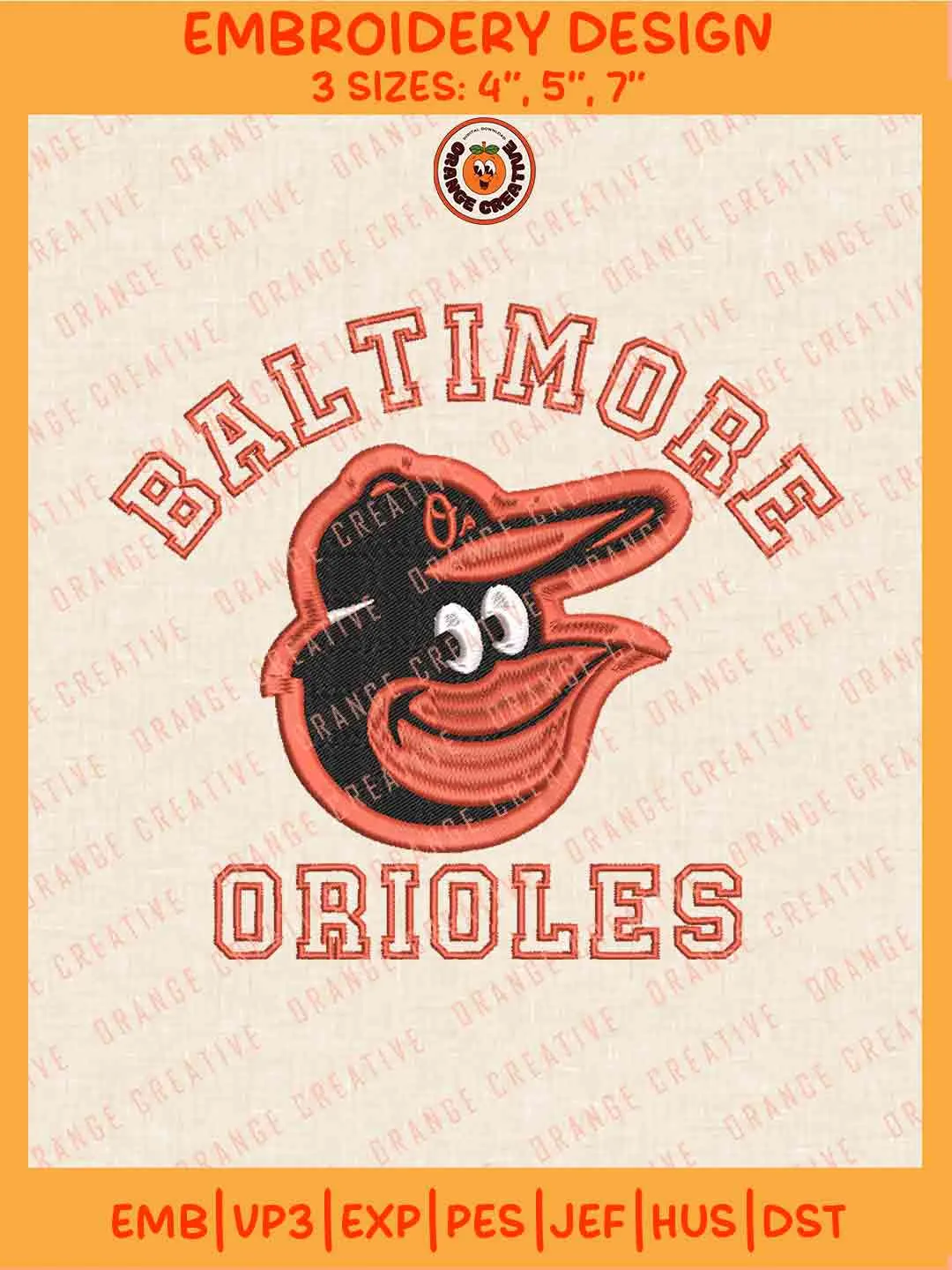 MLB Baltimore Orioles Team Name Logo Embroidery Files, MLB Orioles Team Embroidery Designs, Baseball Team Team Machine Embroidery Files, MLB Machine Embroidery, Digital Download