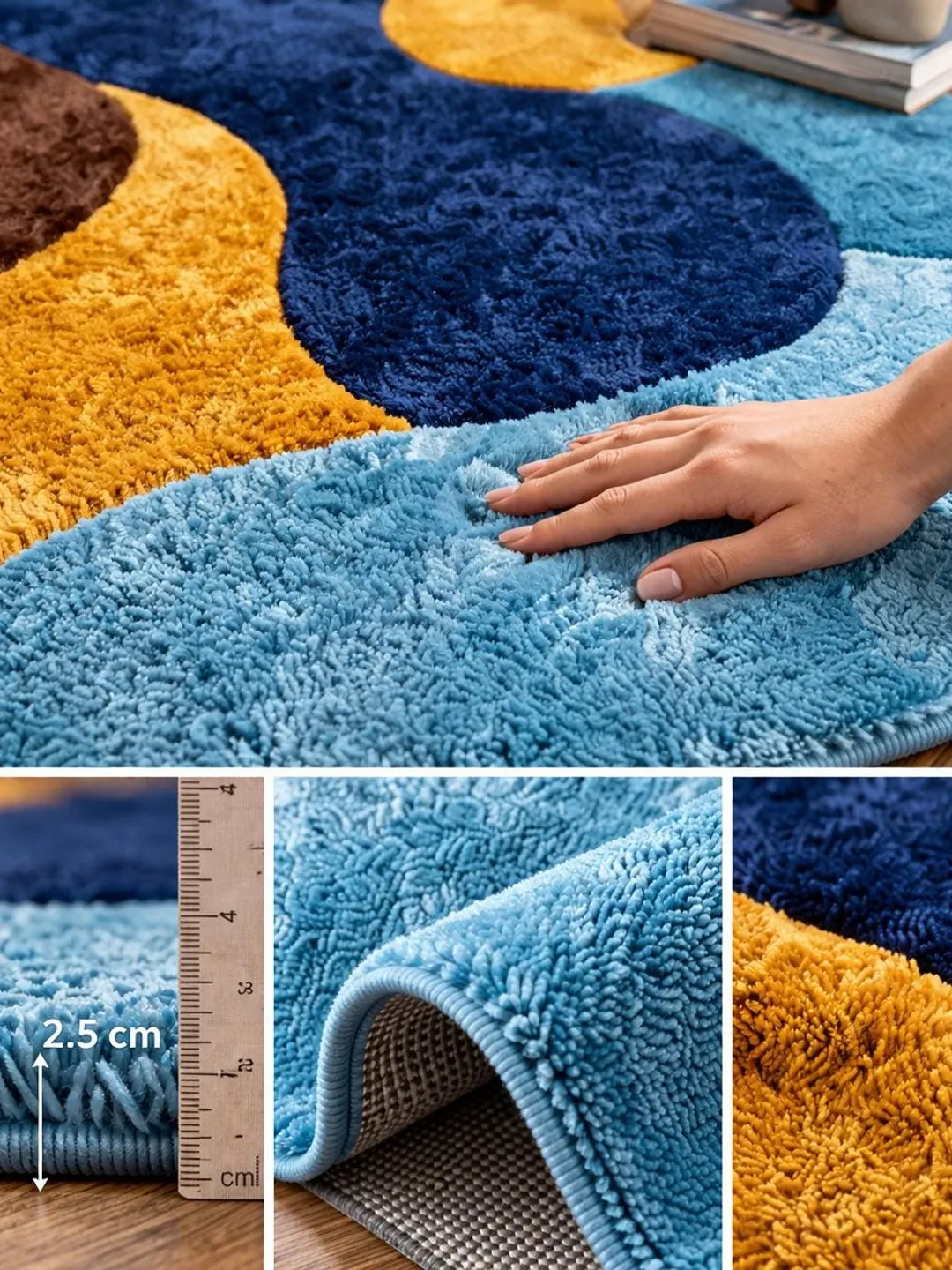 C Shape Rug Abstract Organic Shape Rug, Colorful Hand Tufted Area Carpet, Boho ...
