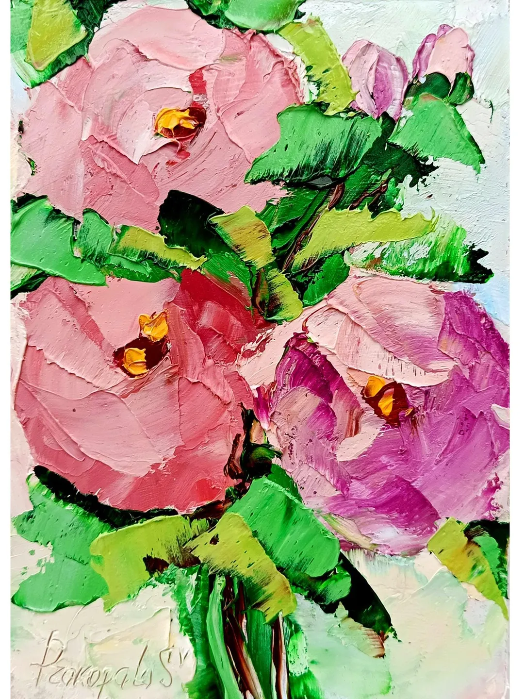 Pink Peonies painting Flowers original oil painting Small Original art Peony wall art Pink peonies artwork Floral wall decor art Gift 7x5 in