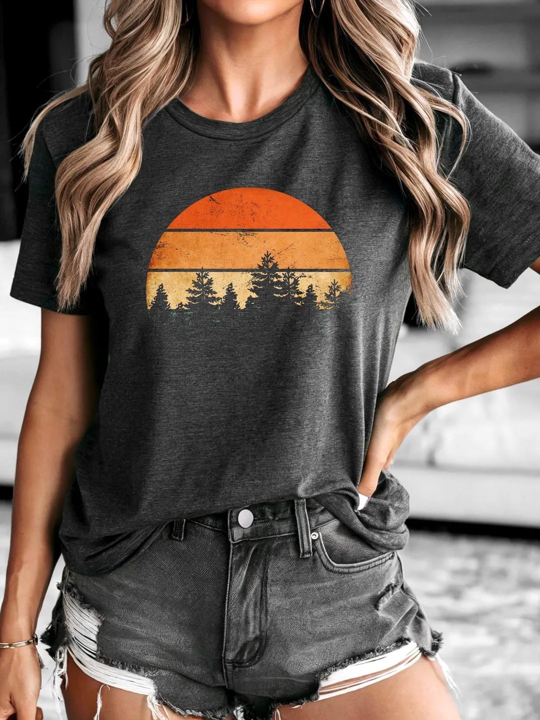 Sunset Forest Camping Shirt - Relaxed Fit Wildlife Tee