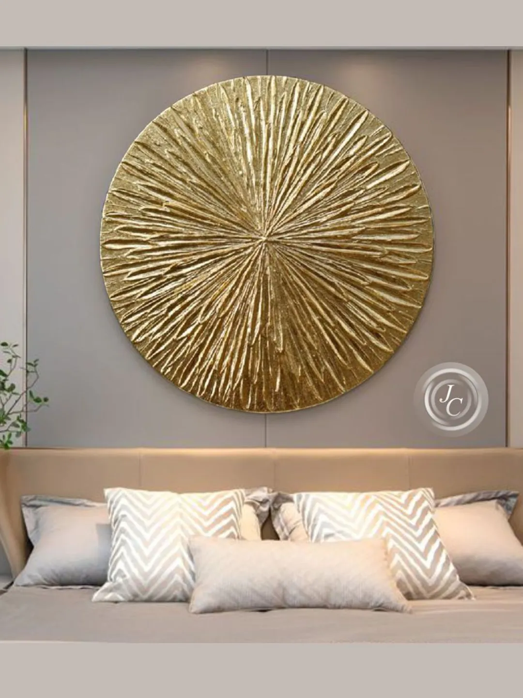 Gold Abstract Art Original Painting Textured art on a round canvas ...