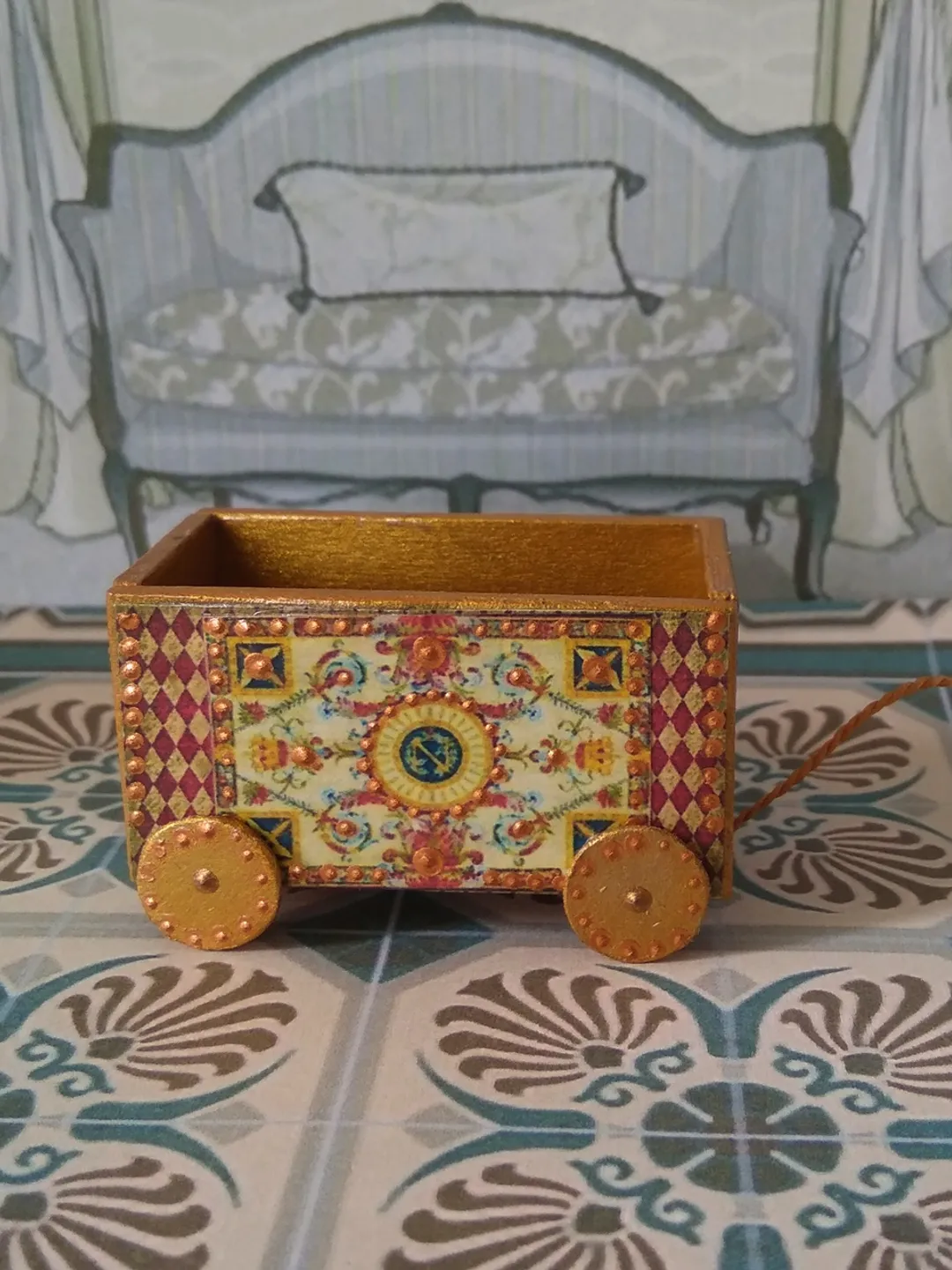 Trolley for dollhouse. Doll toy.1:12 scale.