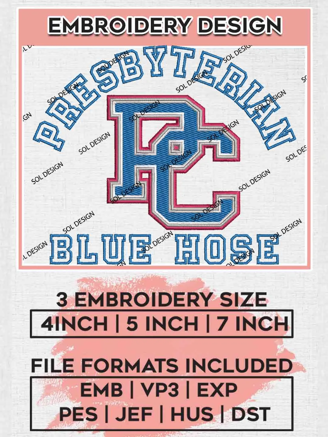 Presbyterian Blue Hose Embroidery Design, Football Embroidery files, Sport Machine embroidery files, 3 sizes, Instant Download