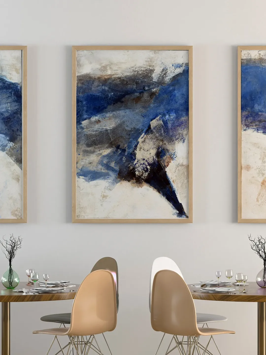 Blue Painting Set Of 3, Abstract Artwork, Personalized Original Abstract Blue Acrylic Painting On Stretched Canvas, Modern Painting