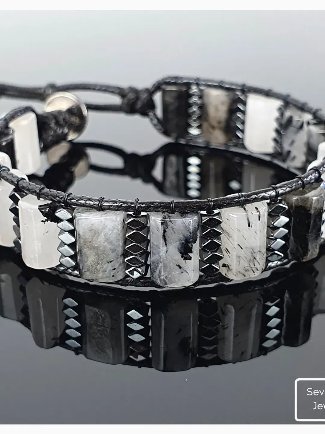 Authentic Black Rutile Quartz Bracelet, Masculine Wristlet, Premium Handmade Stylish Design Bracelet, Rutilated Quartz Beads, Gifts for Men