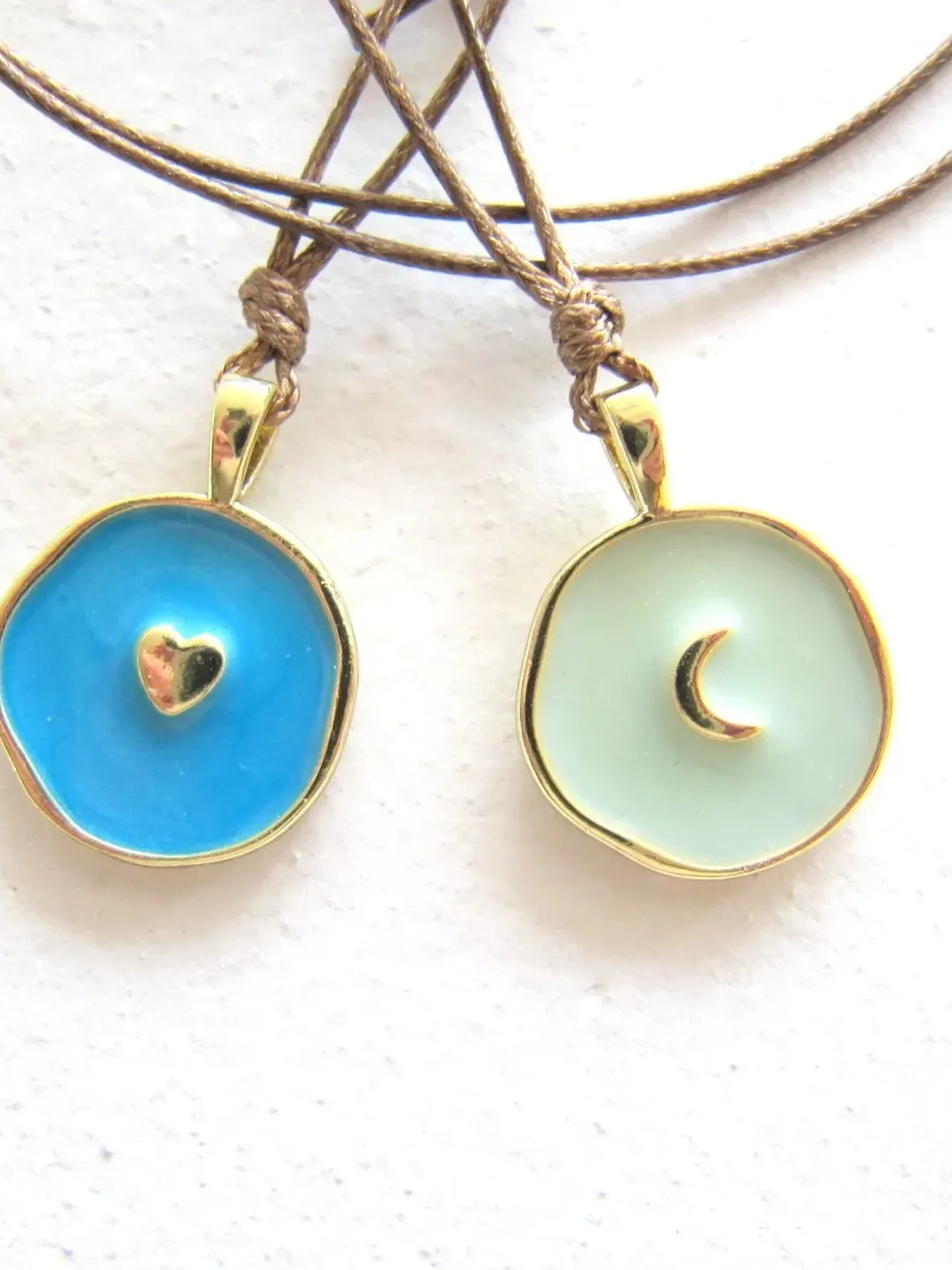 Necklace enamel heart gold, crescent gold chain, friendship chain, boho necklace  pendant, gift women, hippie necklace, christmas