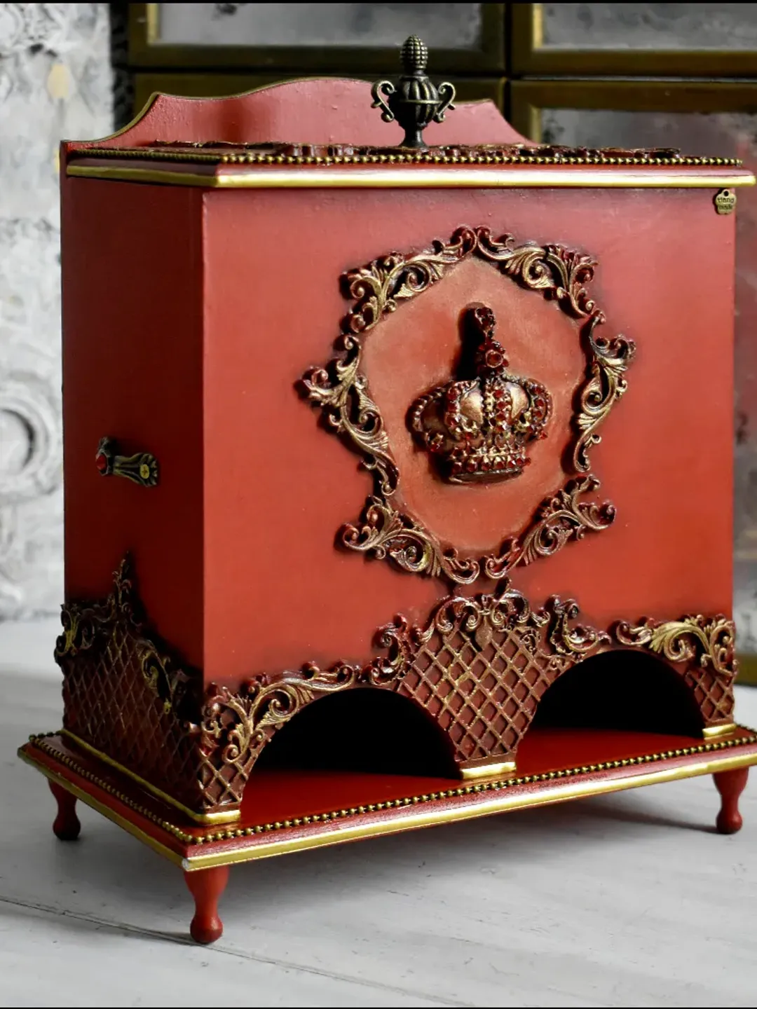 Red Double Teahouse for Storing Disposable Tea Bags CROWN