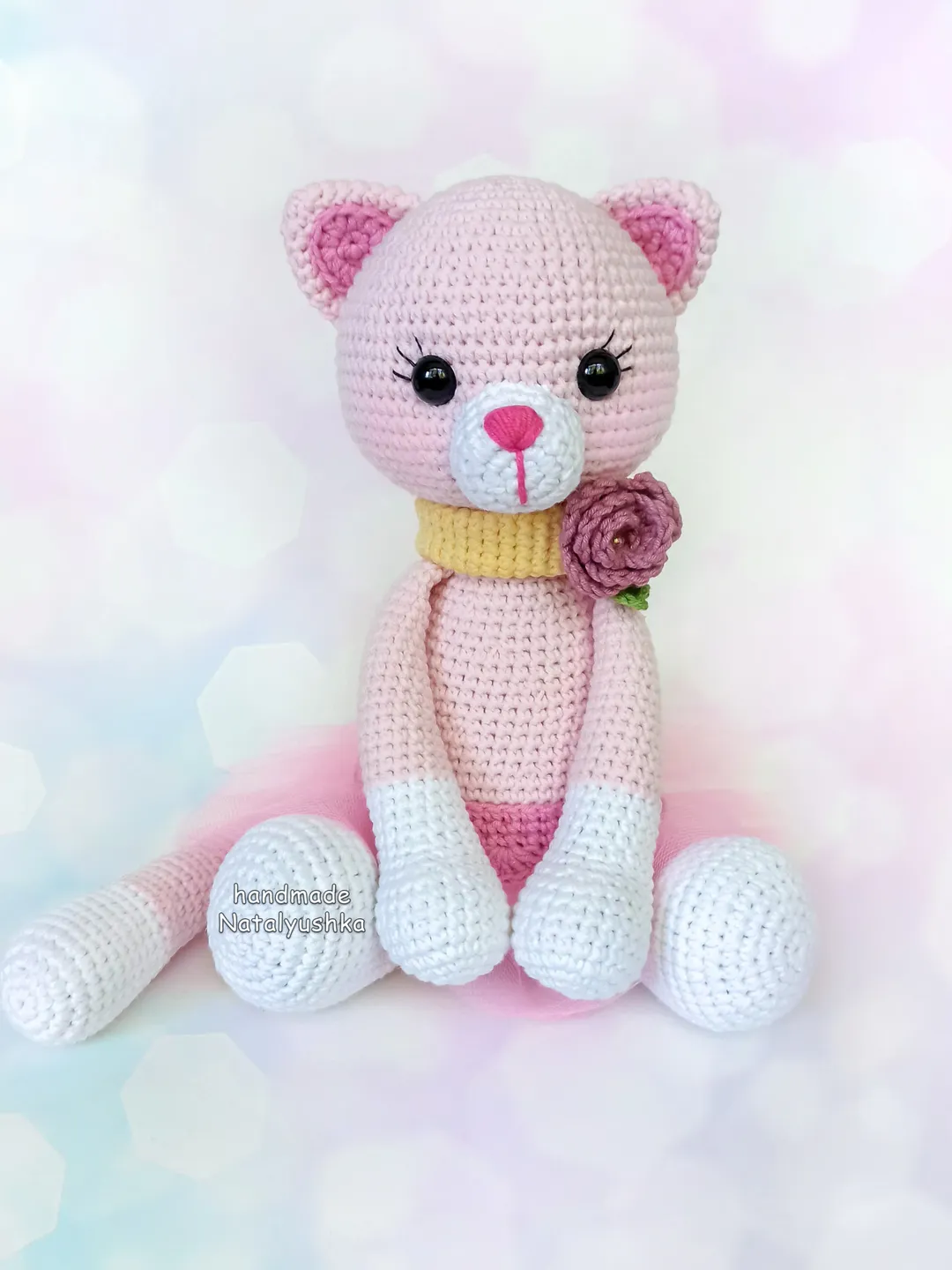 Soft toy Cat, Pink Kitty, Crochet Cat girl, Amigurumi cat in a pink skirt, Gift toy for a girl, Nursery decor