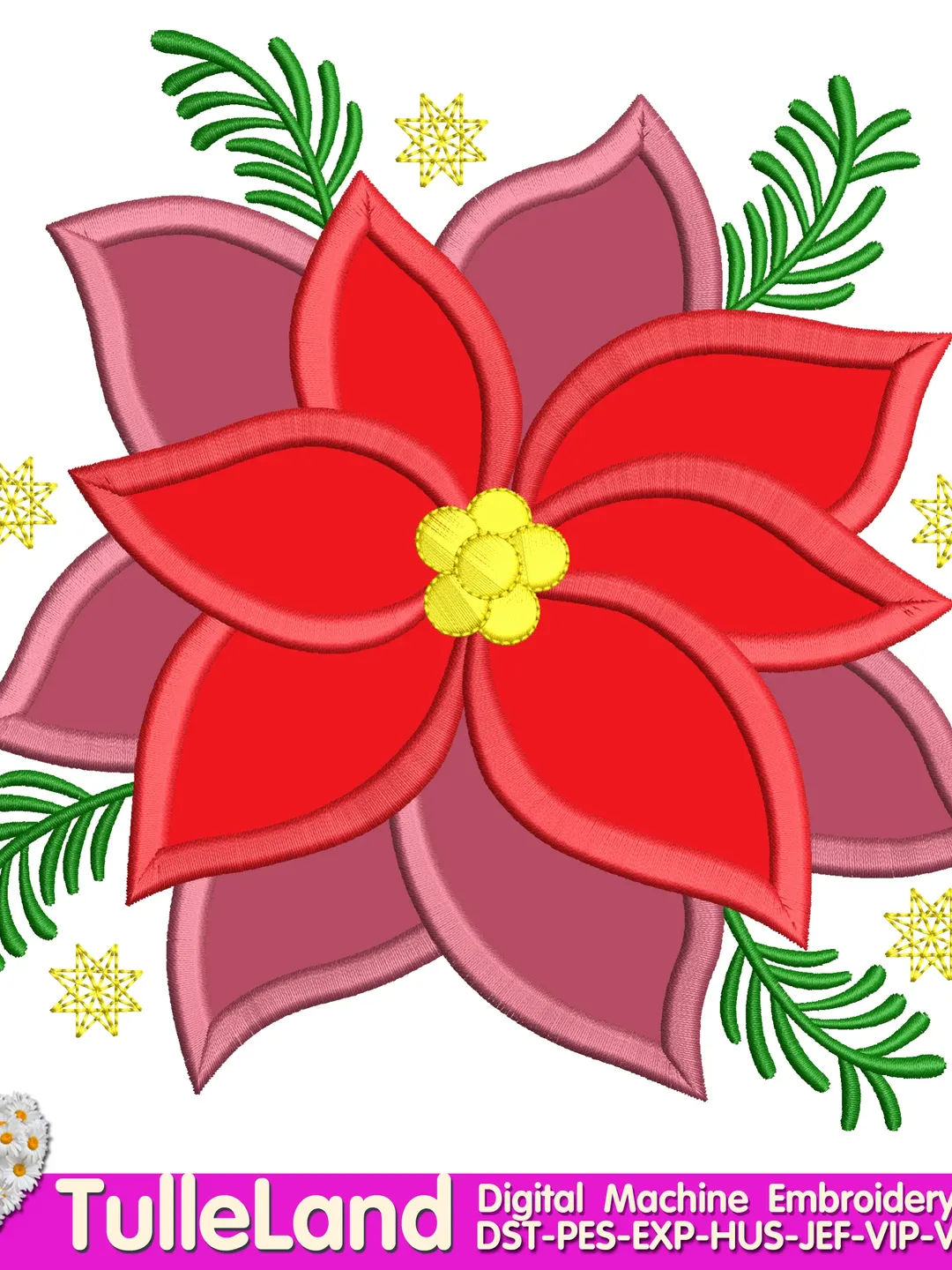 Merry Christmas Red  Poinsettia Flower Winter 1st Christmas Baby Santa Design applique for Machine Embroidery