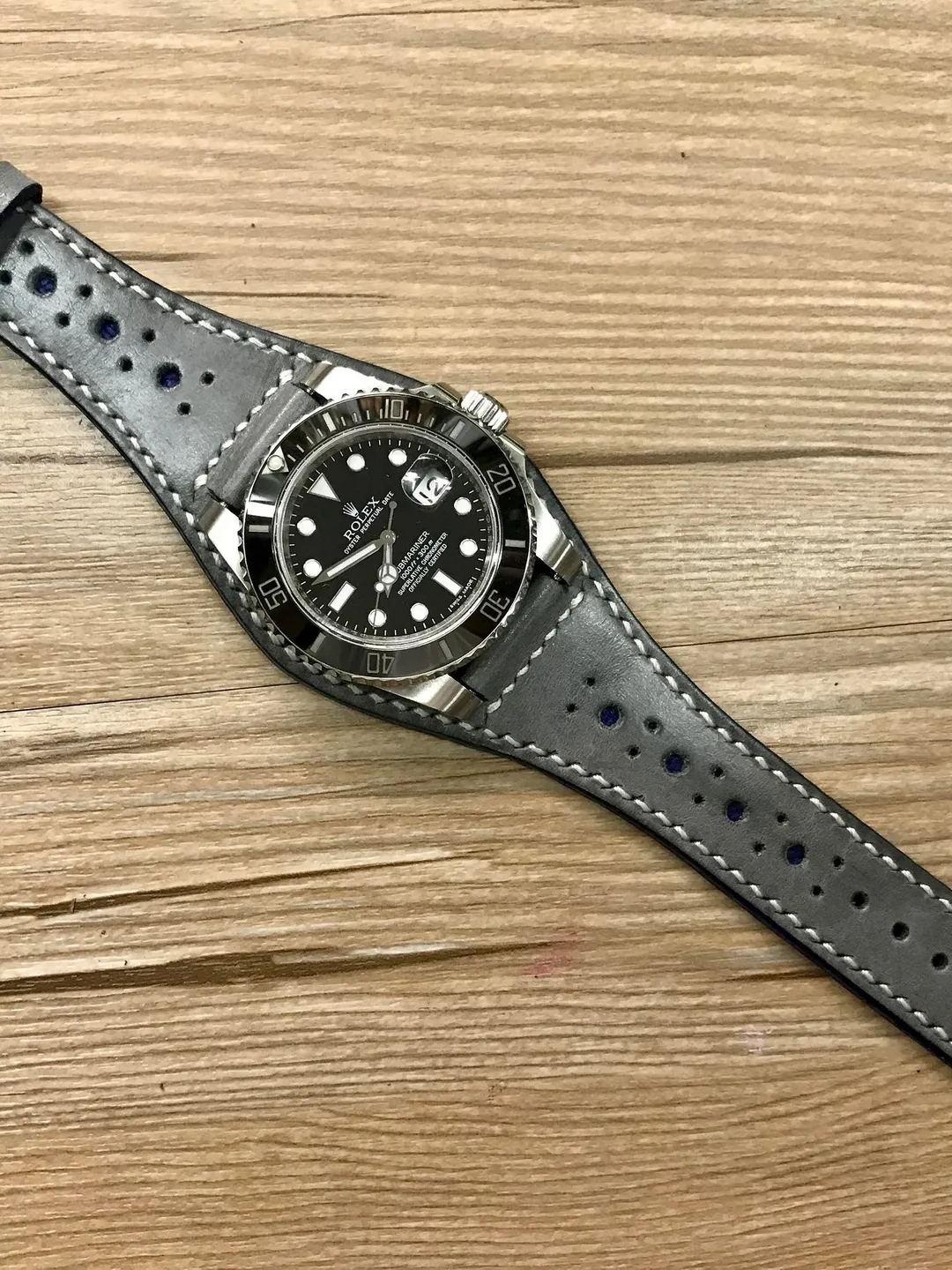Leather watch Band, Full bund strap, 20mm strap, leather watch strap, Gray watch band, Brogue Pattern, 20mm watch band, FREE SHIPPING